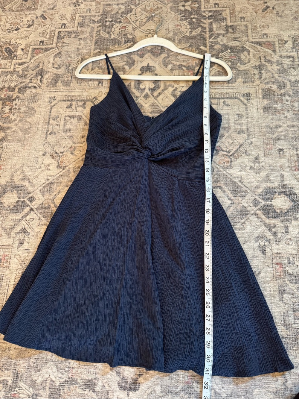 Abercrombie & Fitch Navy Blue Crinkled Textured, Twist Front Mini Dress, Size SP - Picture 7 of 12